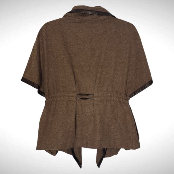 Agnona Size 40 Short Sleeve Cinch Waist Lagenlook Jacket Brown Silk Cashmere - Picture 4 of 16